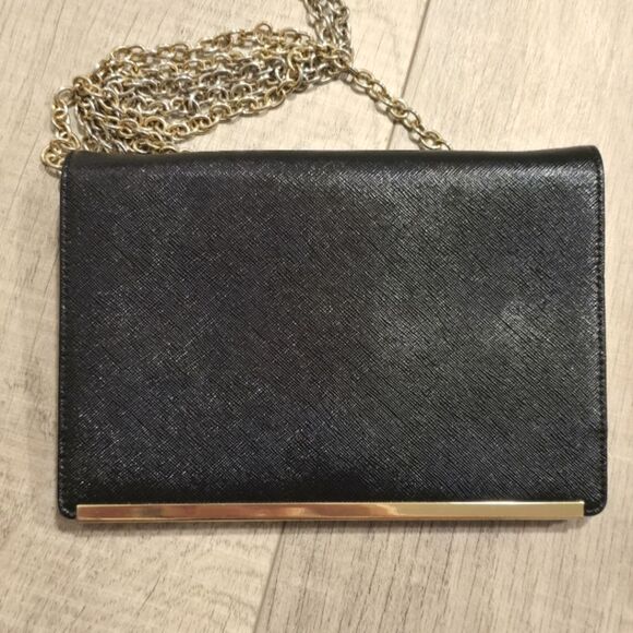 Halogen black genuine saffiano leather clutch crossbody purse wallet with chain - Picture 11 of 11
